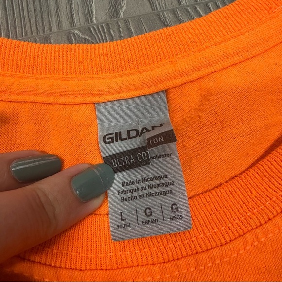 Gildan Ultra Cotton Bright Orange Short Sleeve Tee Youth L Unisex Basic T-Shirt - Picture 3 of 6